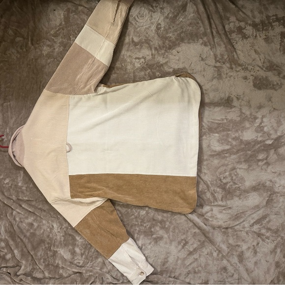 Color block Corduroy Jacket/Shacket in Pale Pink, Cream, Taupe, and Brown. - Picture 5 of 6